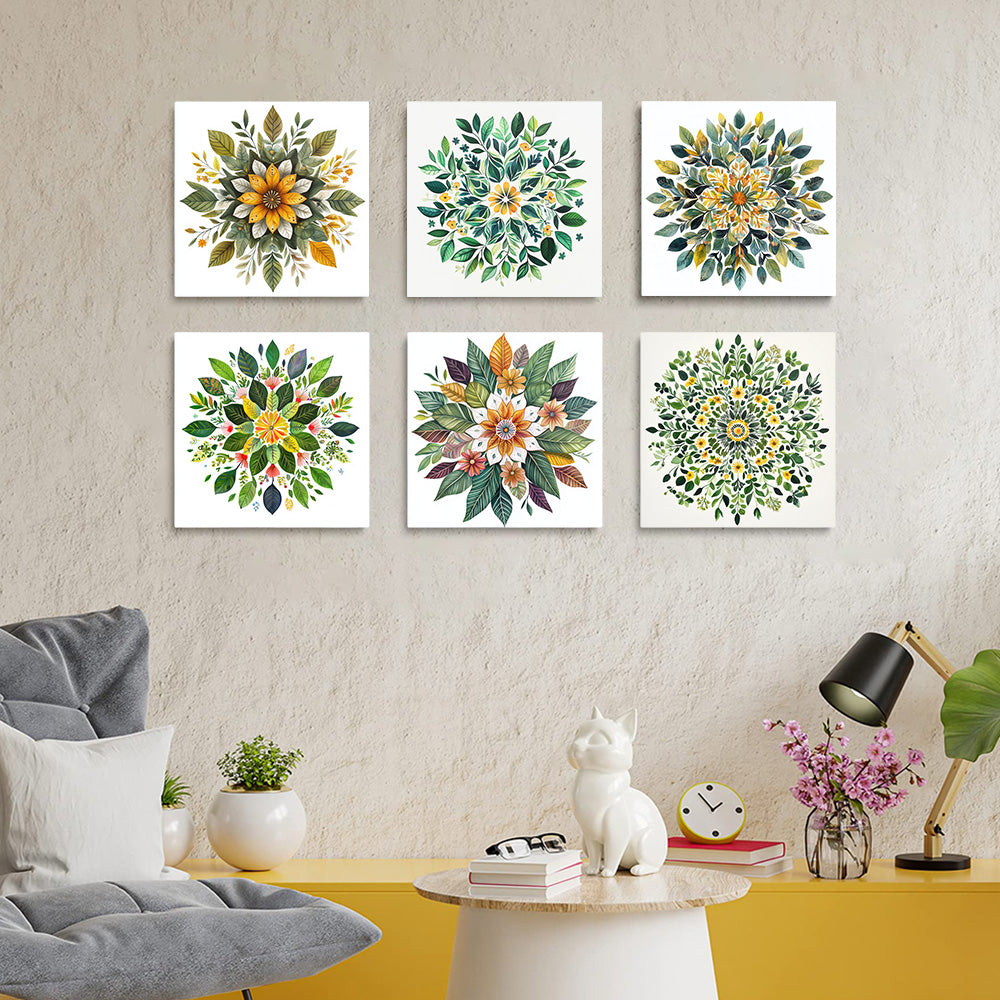Plant Leaves Mandala 6 Pieces Mini Paint by Numbers