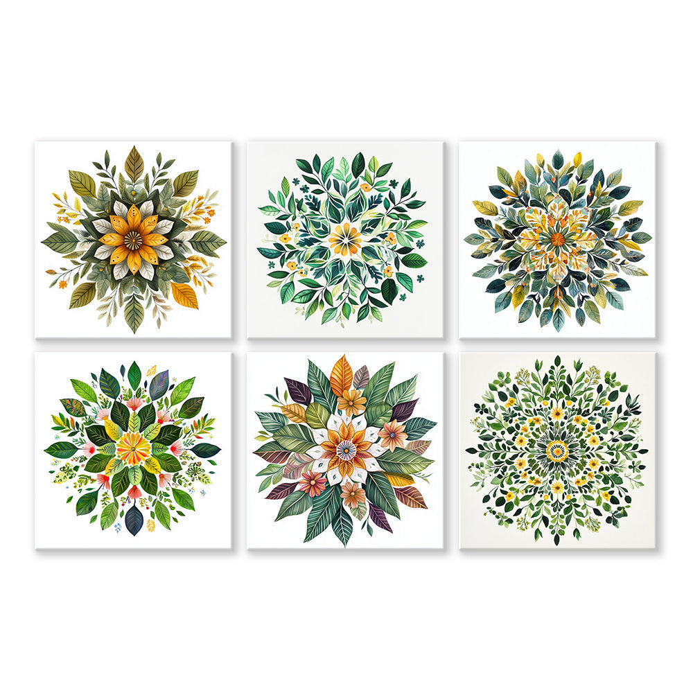 Plant Leaves Mandala 6 Pieces Mini Paint by Numbers