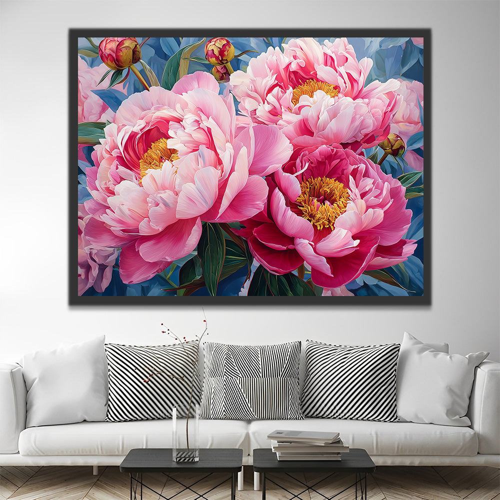 Plump Pink Peony Flowers Paint by Numbers
