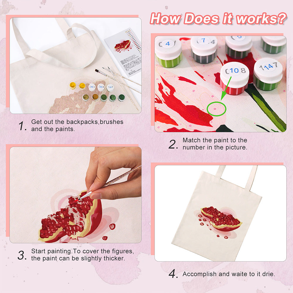 Plump Red Pomegranate Seeds Canvas Tote Bag Paint by Numbers