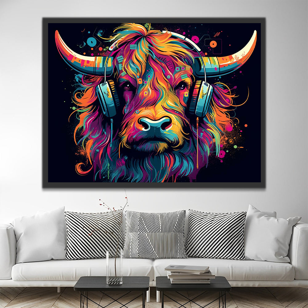 Pop-Art Highland Cow Head Paint by Numbers