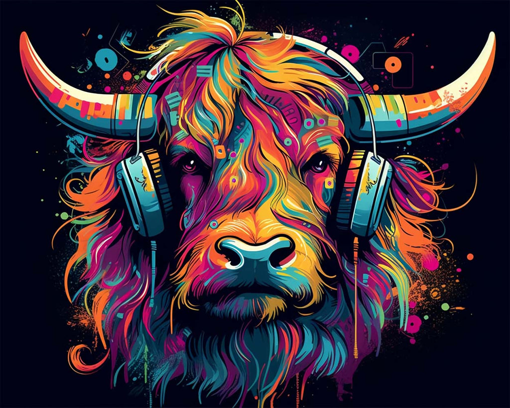 Pop-Art Highland Cow Head Paint by Numbers