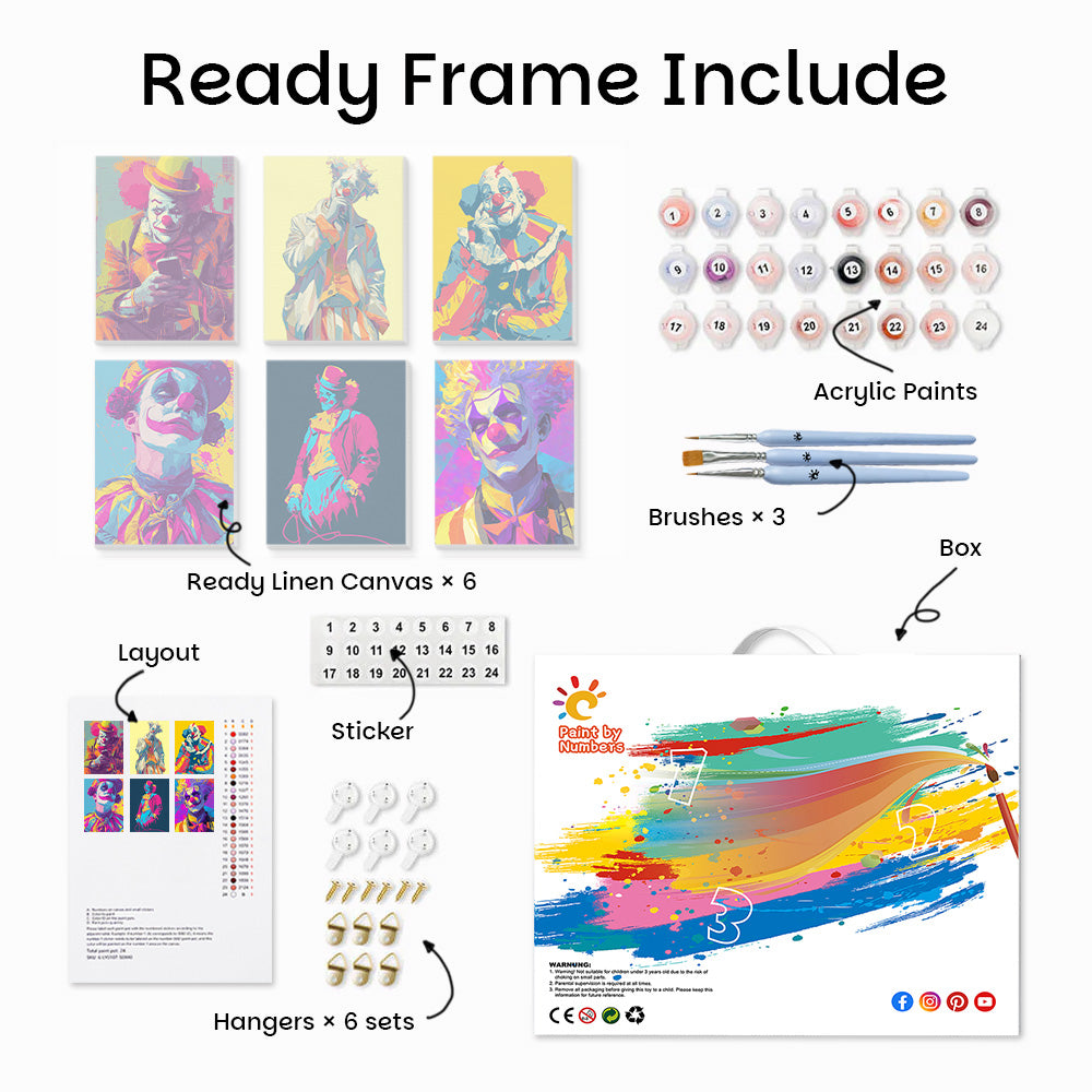 Pop Style Clown 6 Pieces Mini Paint by Numbers