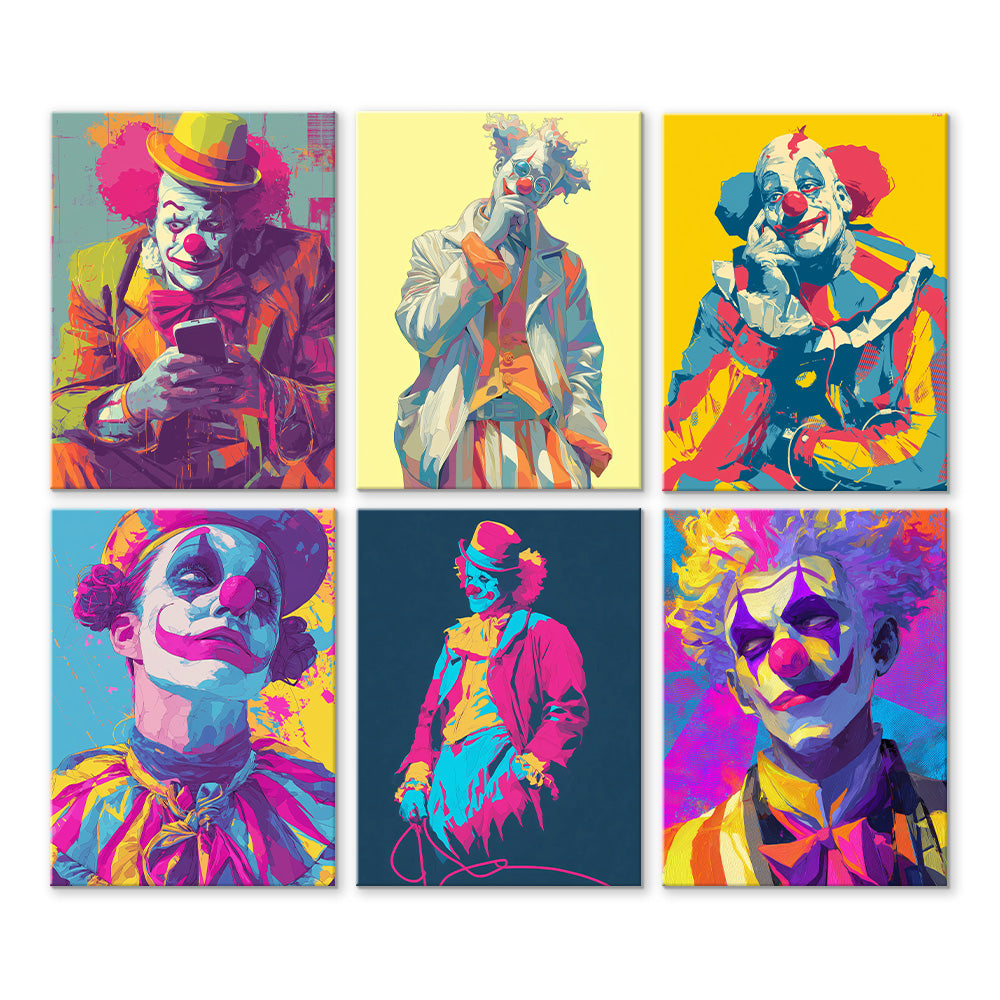 Pop Style Clown 6 Pieces Mini Paint by Numbers