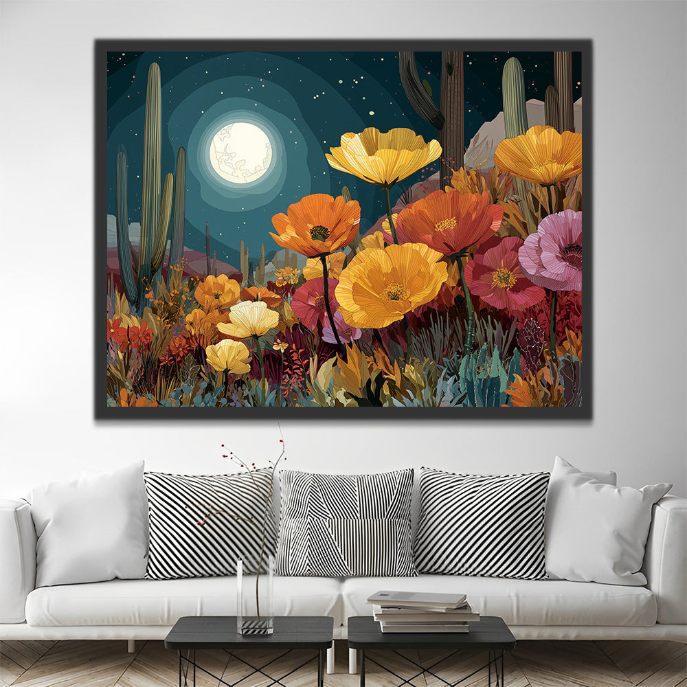 Poppies and Cacti in the Moonlight Paint by Numbers
