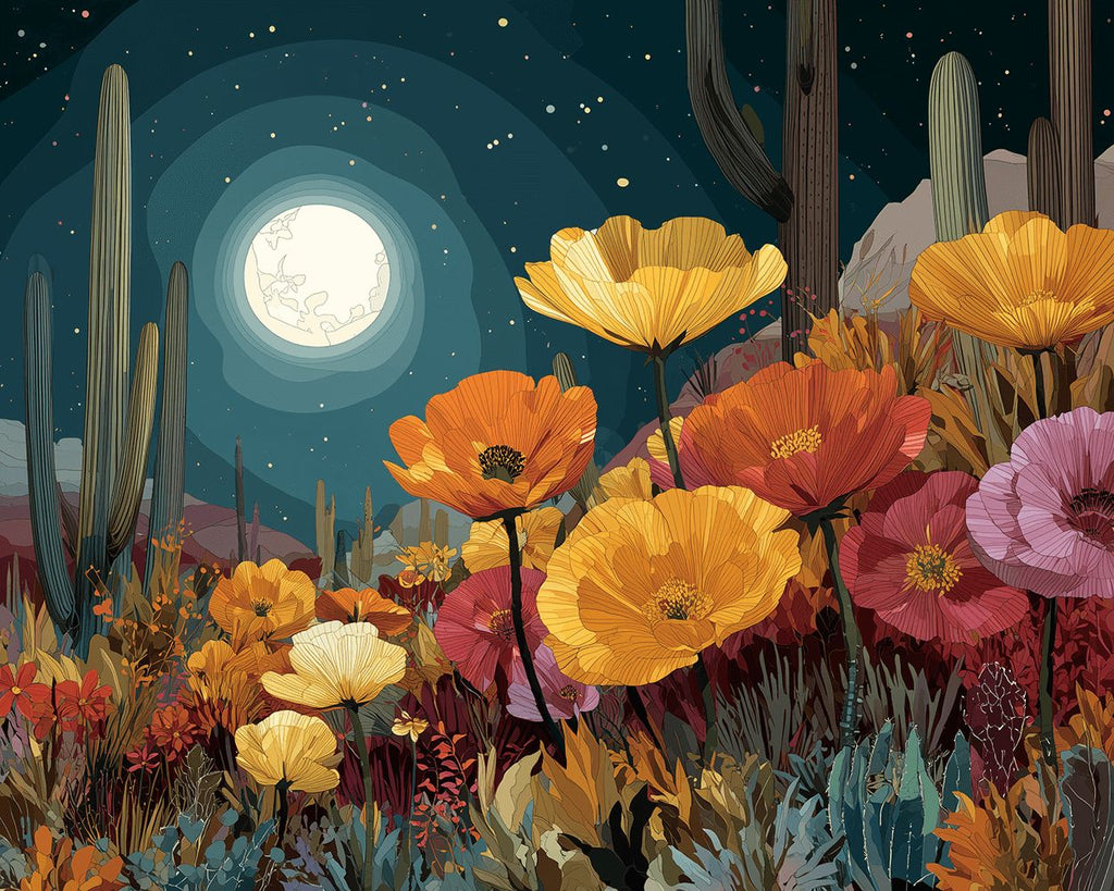 Poppies and Cacti in the Moonlight Paint by Numbers