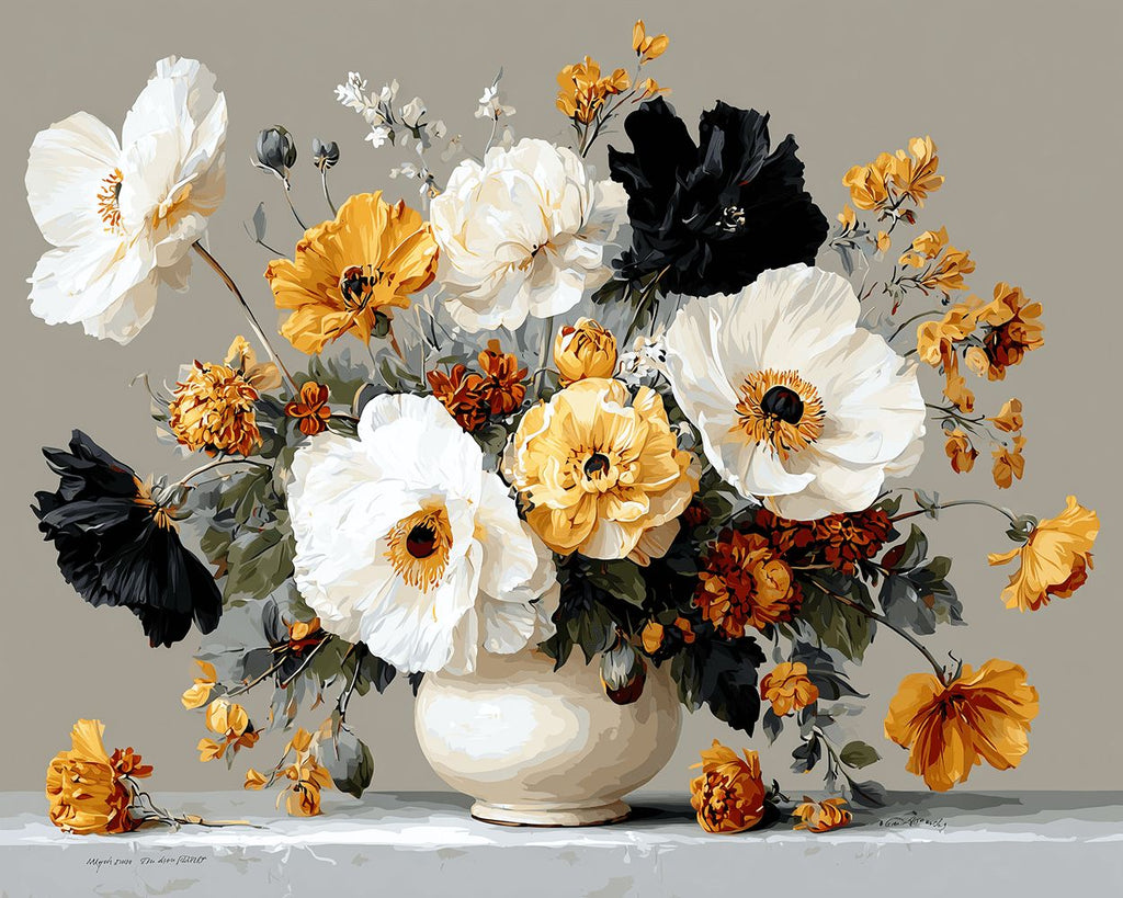 Poppies in a White Porcelain Vase Paint by Numbers