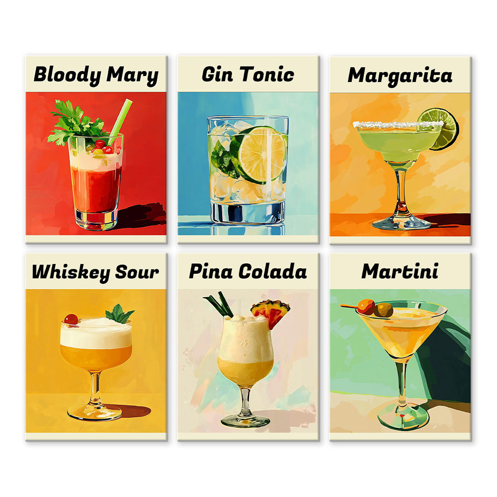 Popular Cocktails 6 Pieces Mini Paint by Numbers