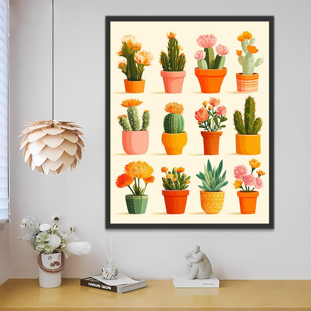 Potted Cactus and Flowers Paint by Numbers
