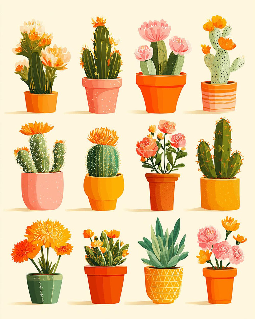 Potted Cactus and Flowers Paint by Numbers