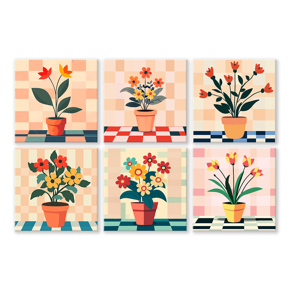 Potted Flowers 6 Pieces Mini Paint by Numbers