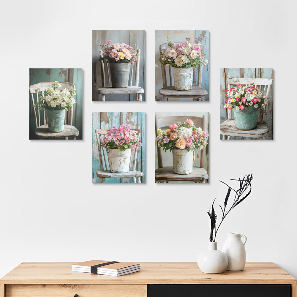 Potted Flowers on Chair 6 Pieces Mini Paint by Numbers