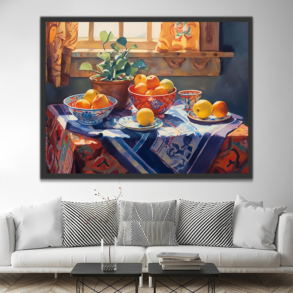 Potted Plants and Fruits on the Table Paint by Numbers