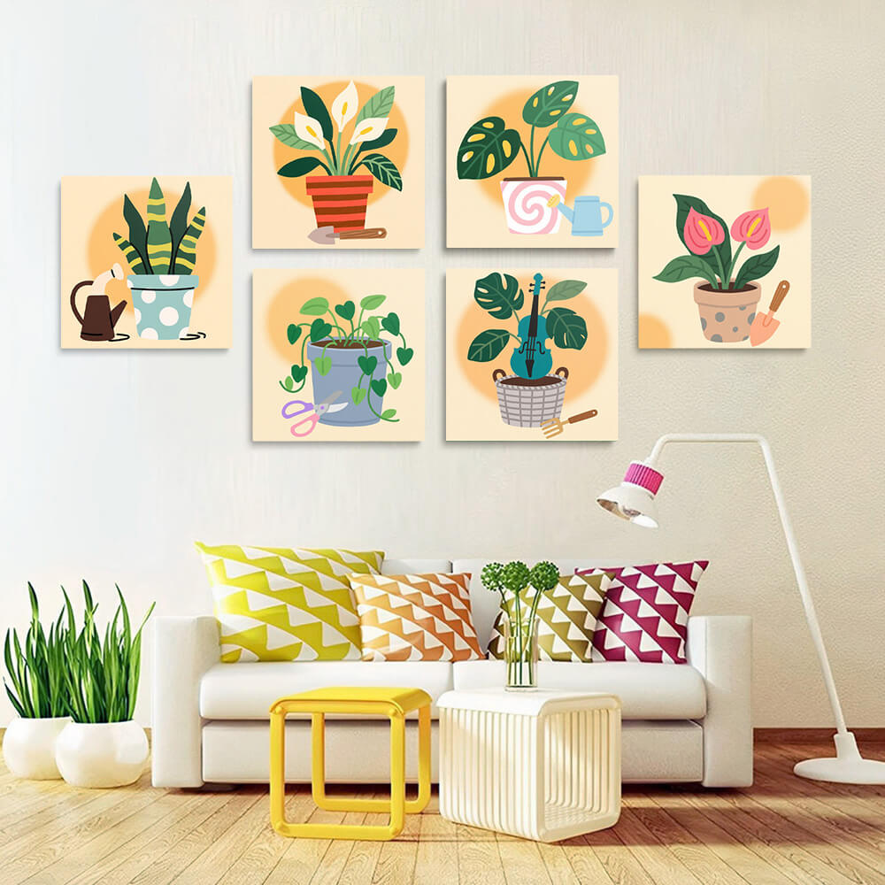 Potted Tropical Plants 6 Pieces Mini Paint by Numbers