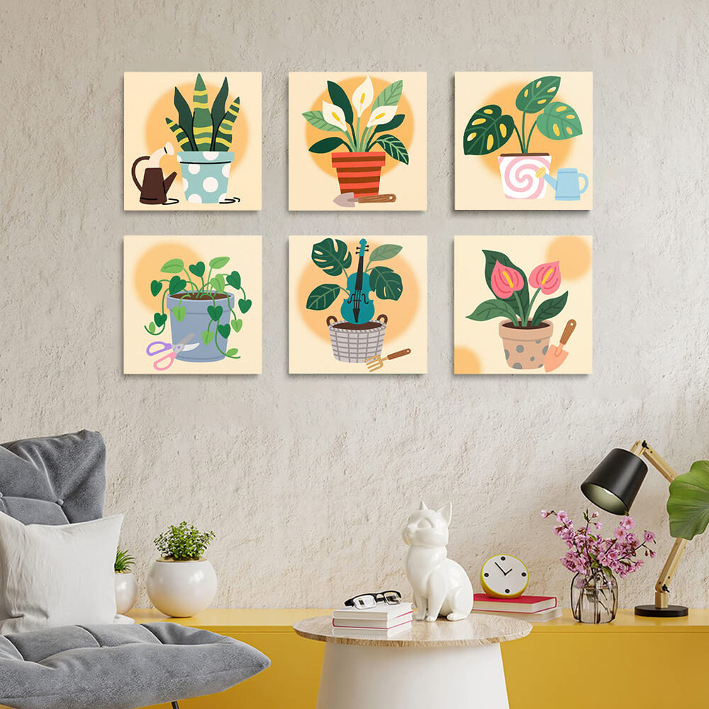 Potted Tropical Plants 6 Pieces Mini Paint by Numbers