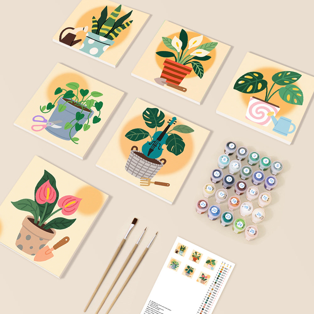 Potted Tropical Plants 6 Pieces Mini Paint by Numbers