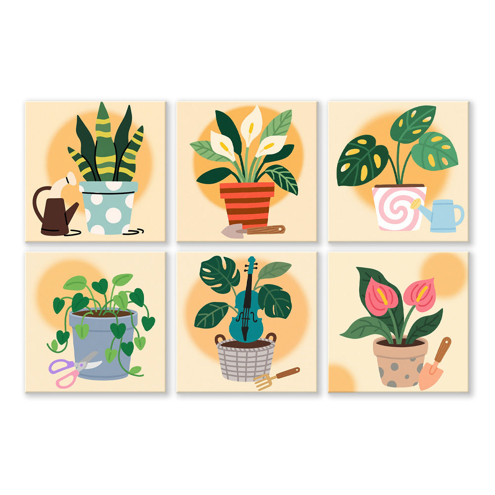 Potted Tropical Plants 6 Pieces Mini Paint by Numbers