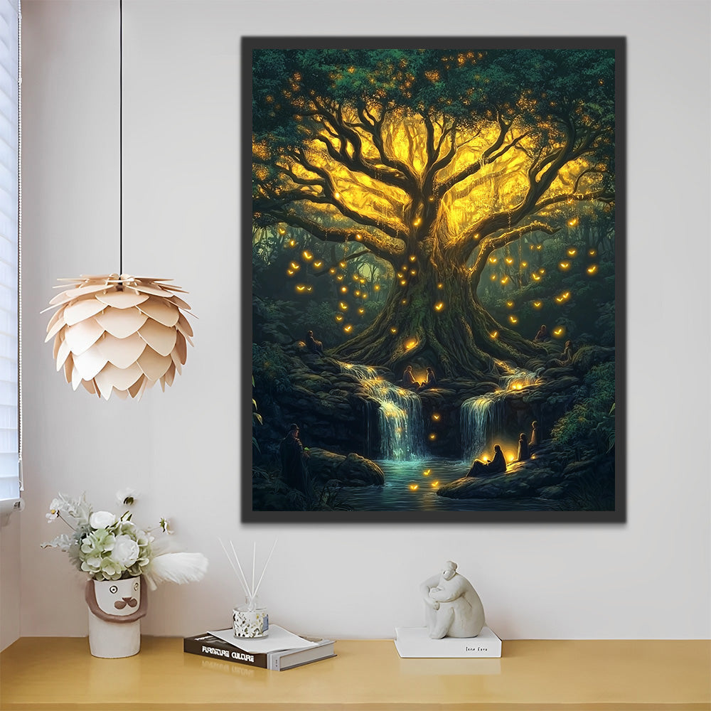 Practitioners under the Mysterious Golden Light Tree Paint by Numbers