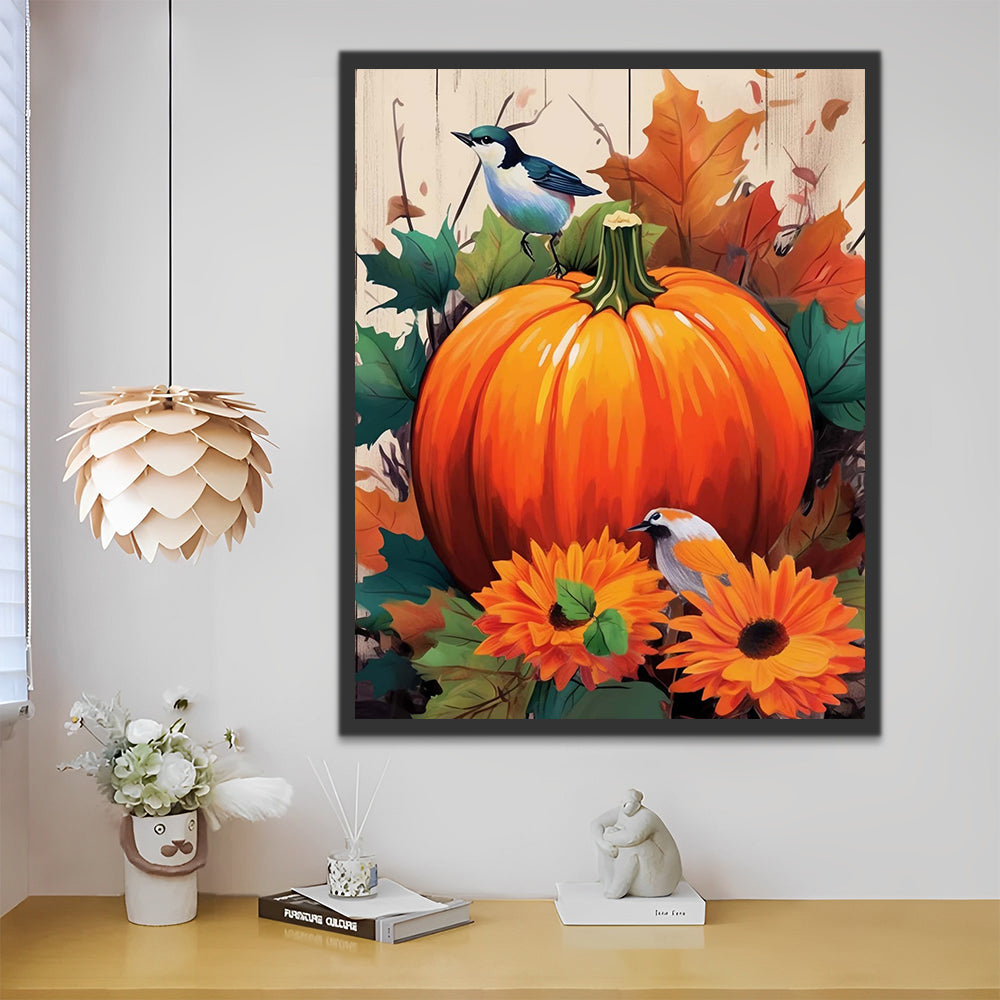 Pumbkin and Birds Paint by Numbers