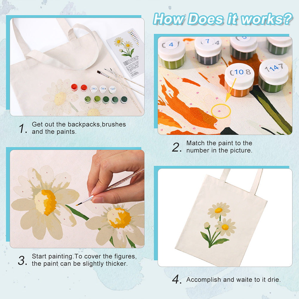 Pure Little Daisy Canvas Tote Bag Paint by Numbers