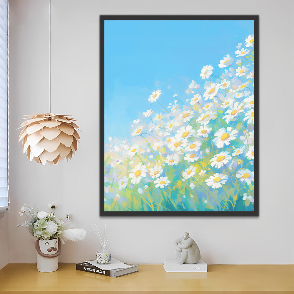 Pure White and Blue Daisies Paint by Numbers