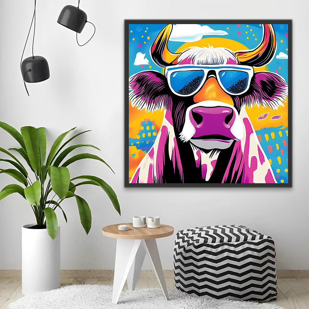 Purple Graffiti Cartoon Cow Wearing Sunglasses Paint by Numbers