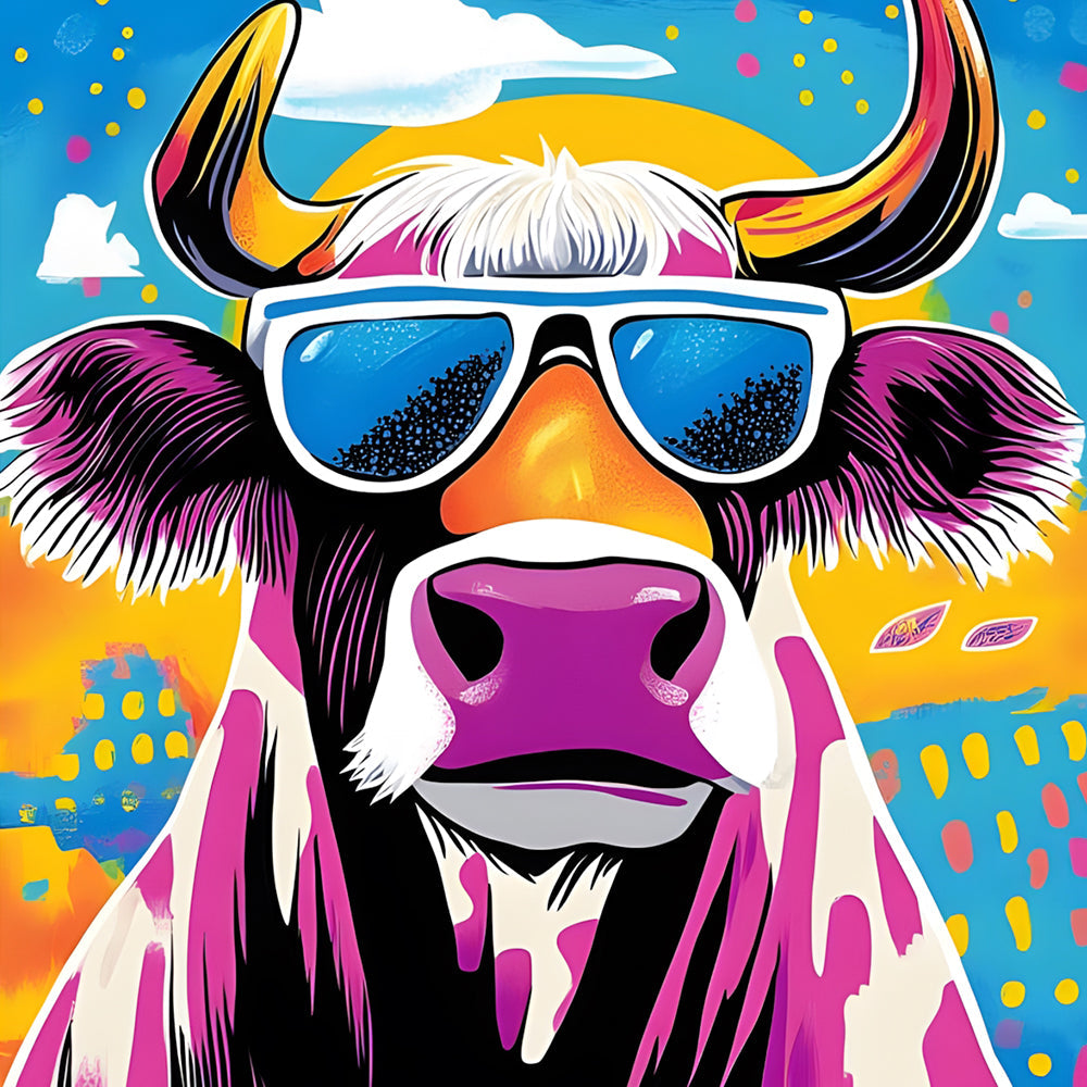 Purple Graffiti Cartoon Cow Wearing Sunglasses Paint by Numbers