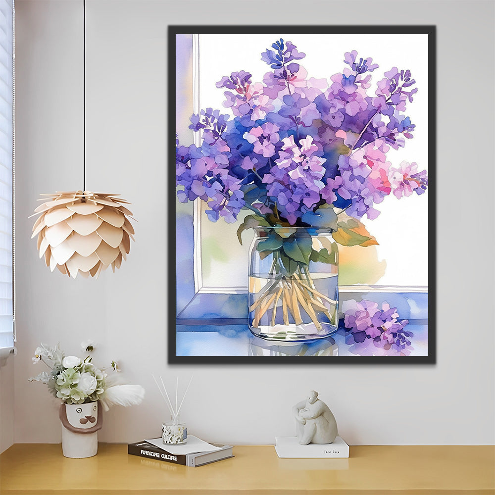 Purple Lilacs in a Glass Vase Paint by Numbers