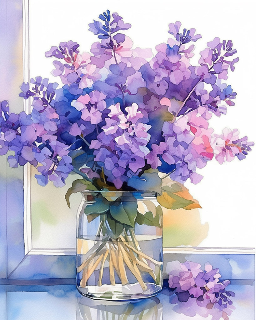 Purple Lilacs in a Glass Vase Paint by Numbers