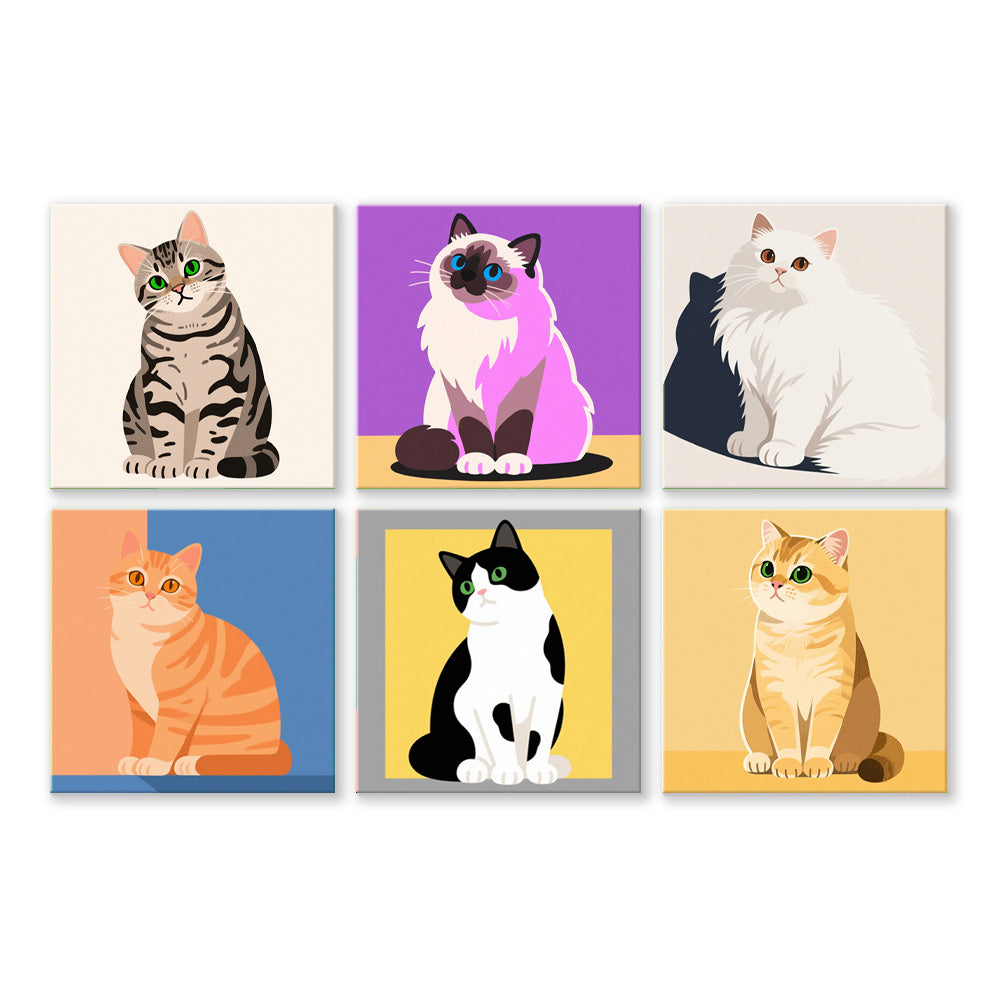 Quiet Cats 6 Pieces Mini Paint by Numbers