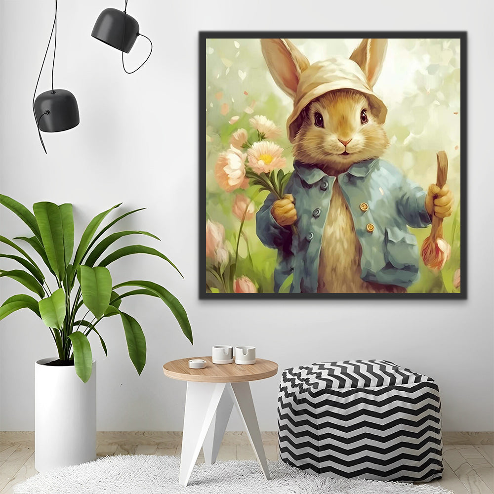 Rabbit Holding Flowers Paint by Numbers