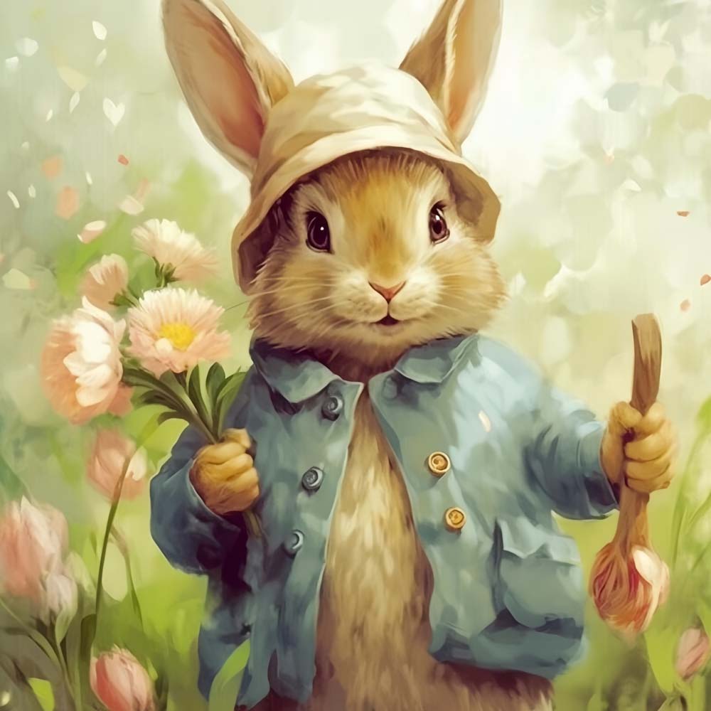 Rabbit Holding Flowers Paint by Numbers