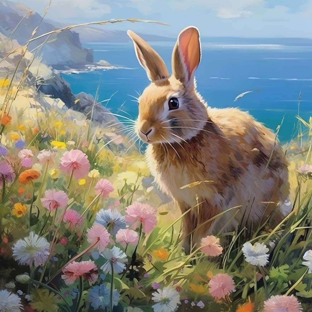 Rabbit, Sea and Flowers Paint by Numbers