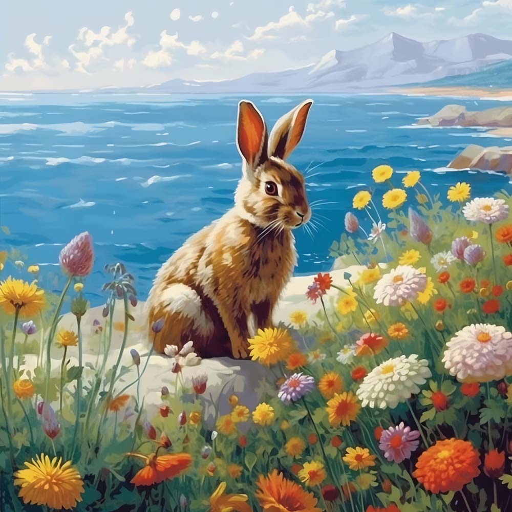 Rabbit, Sea and Flowers Paint by Numbers