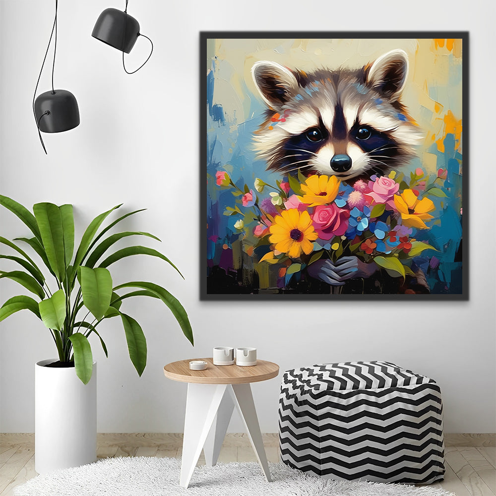 Raccoon Holding Flowers Paint by Numbers