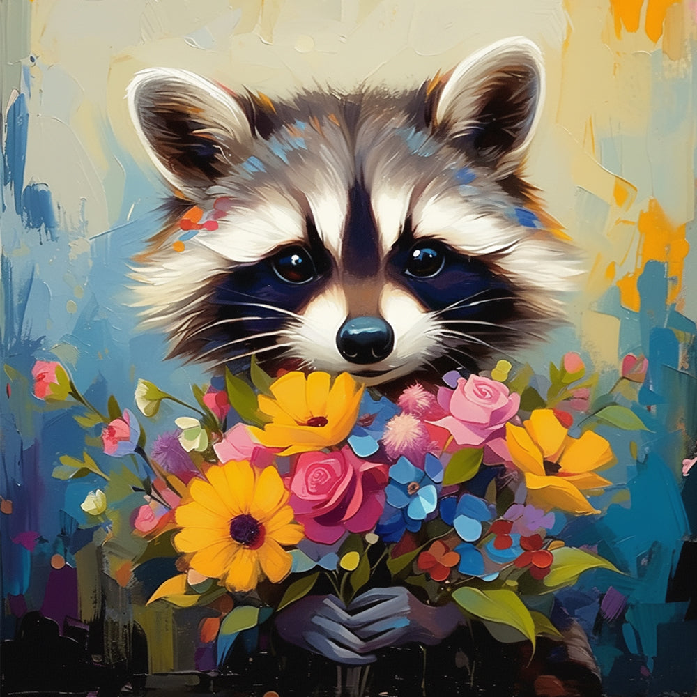 Raccoon Holding Flowers Paint by Numbers