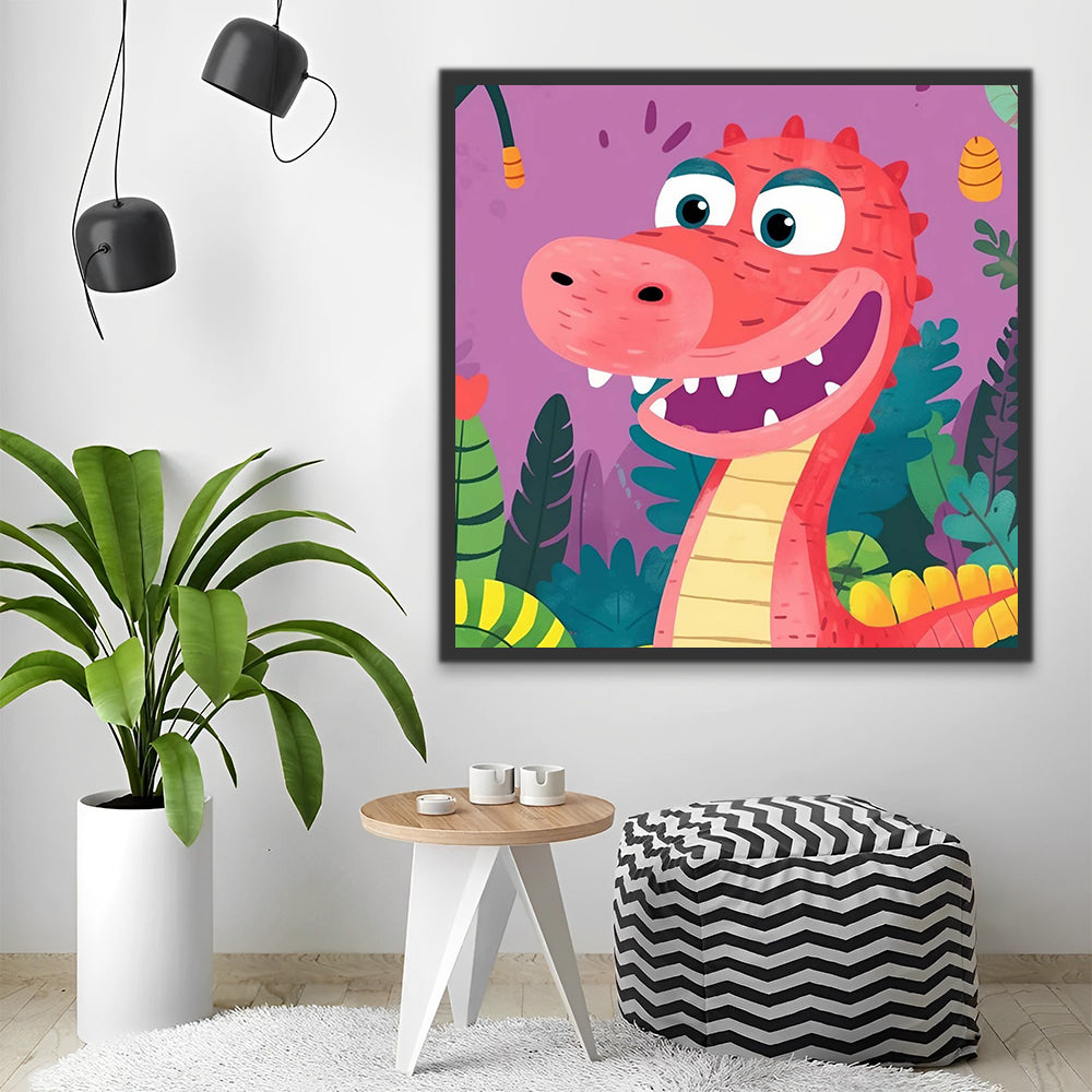 Red Cartoon Dinosaur Paint by Numbers for Kids