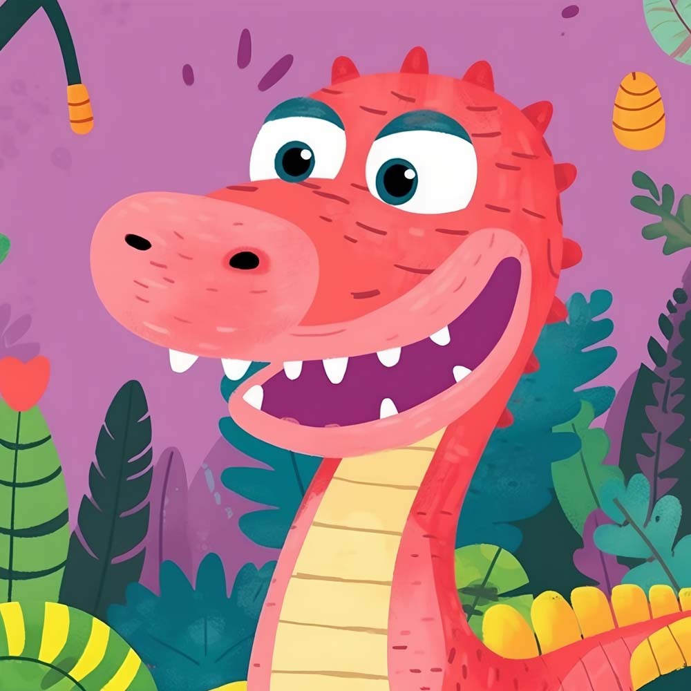 Red Cartoon Dinosaur Paint by Numbers for Kids