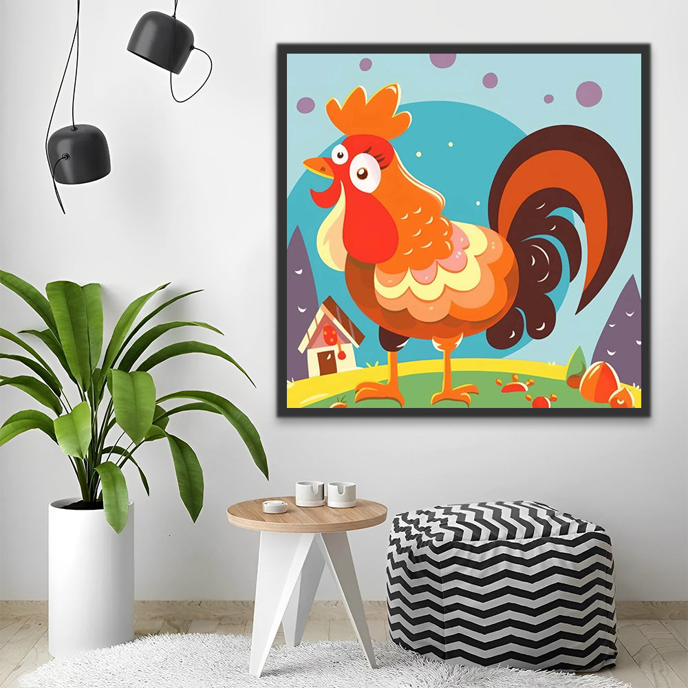 Red Cartoon Rooster Paint by Numbers for Kids