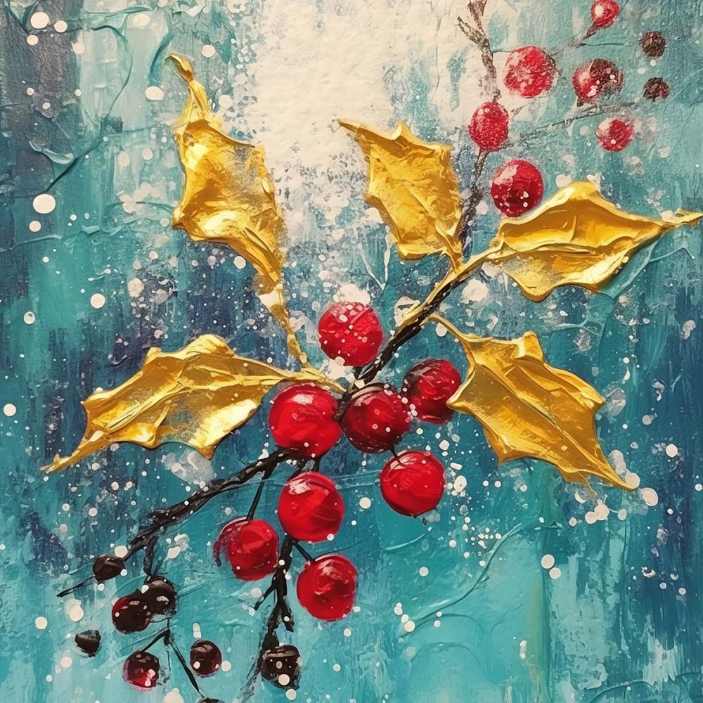 Red Cherries with Golden Leaves Paint by Numbers