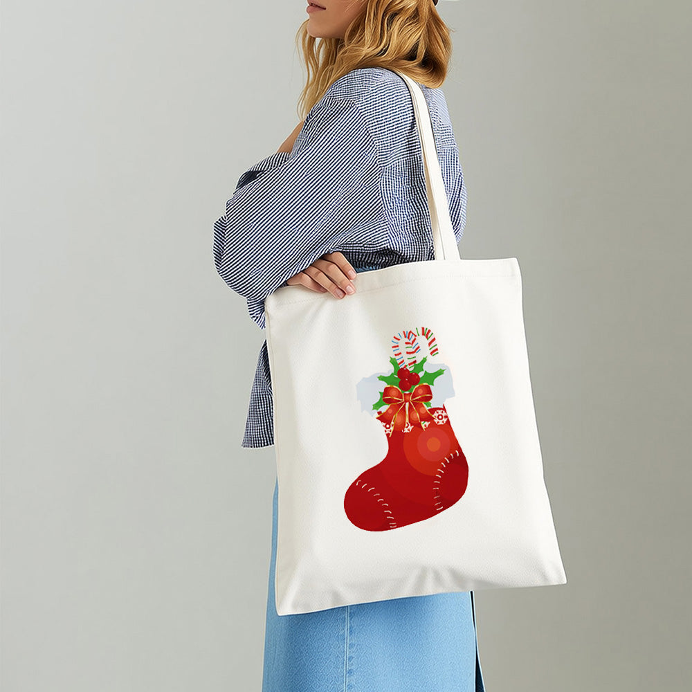 Red Christmas Stocking Canvas Tote Bag Paint by Numbers