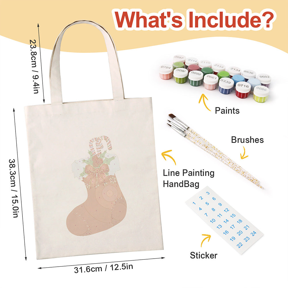 Red Christmas Stocking Canvas Tote Bag Paint by Numbers