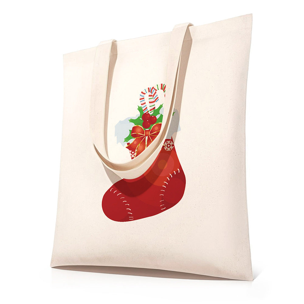 Red Christmas Stocking Canvas Tote Bag Paint by Numbers