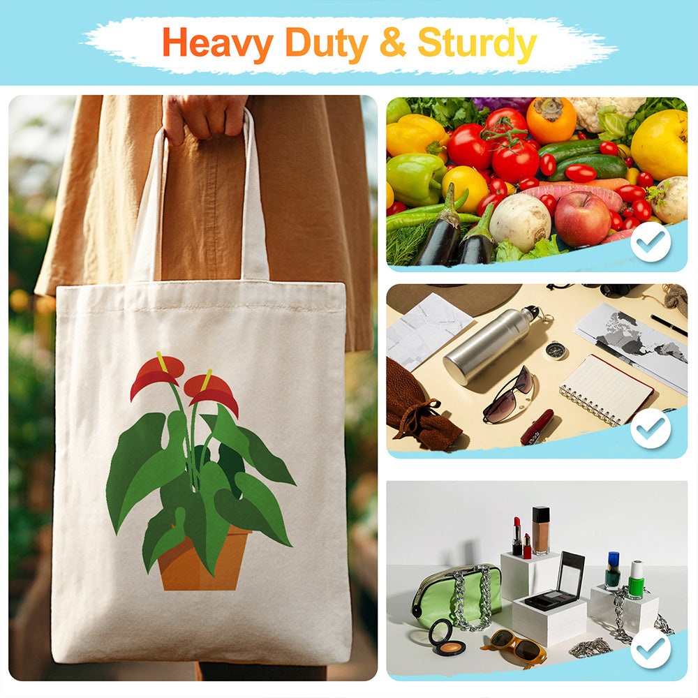 Red Flower and Green Leaf Potted Plants Canvas Tote Bag Paint by Numbers