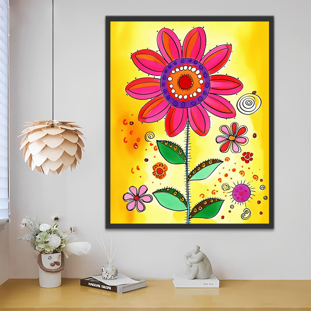 Red Flower on Yellow Background Paint by Numbers for Kids