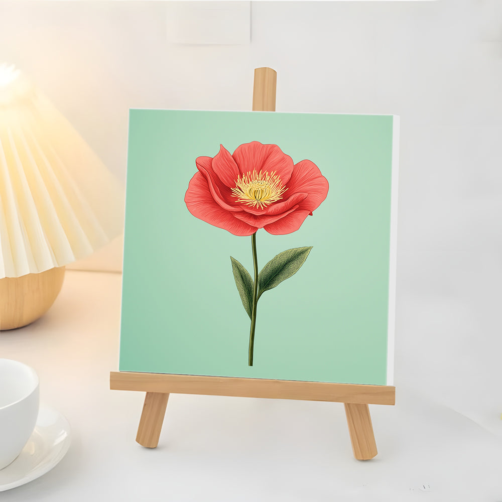 Red Poppy with Green Leaves Mini Paint by Numbers