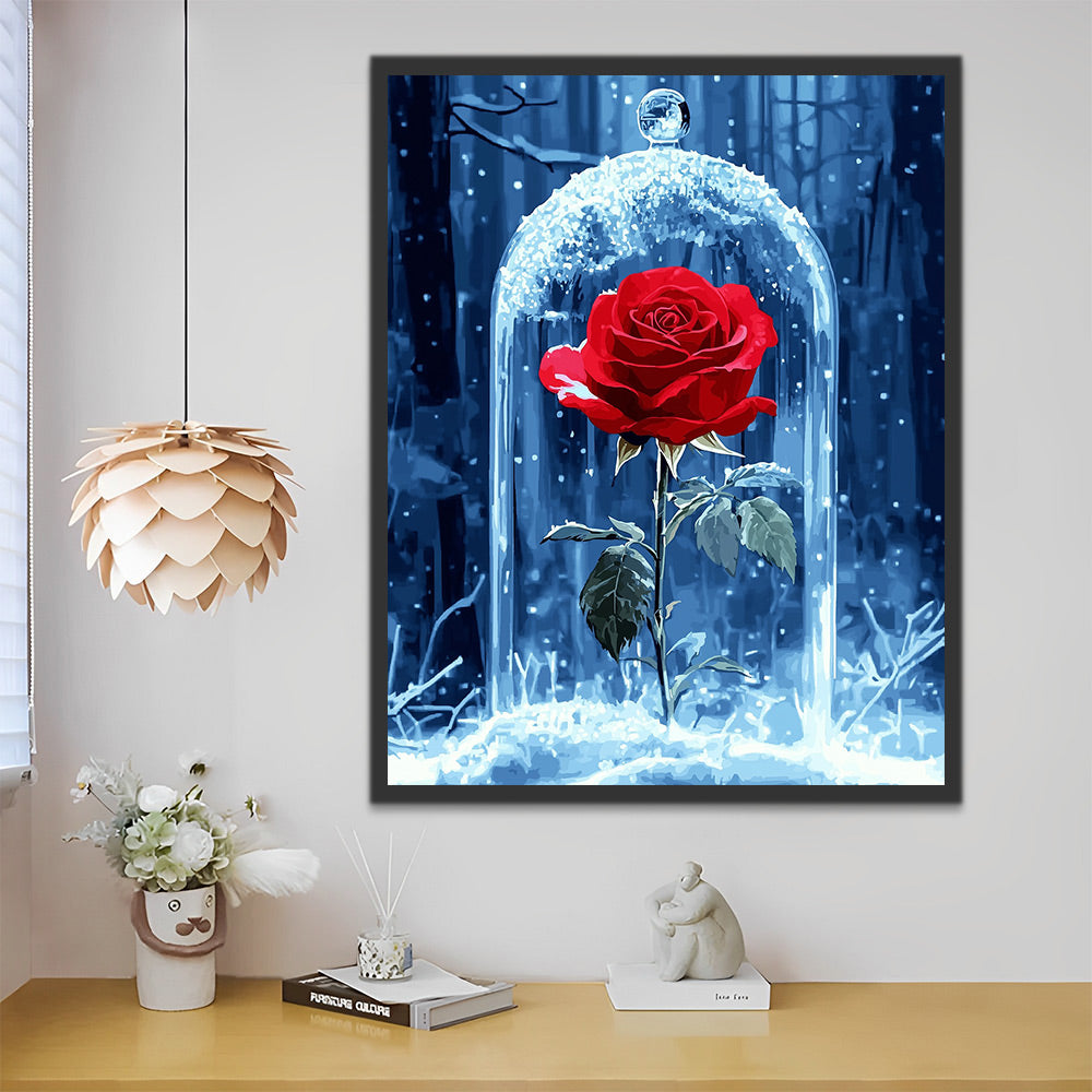 Red Rose in Glass Dome Paint by Numbers