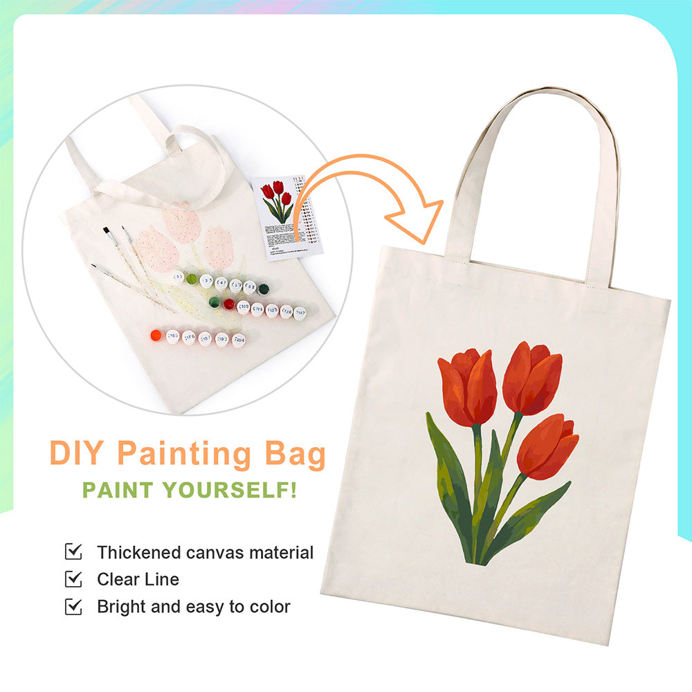 Red Tulips Canvas Tote Bag Paint by Numbers