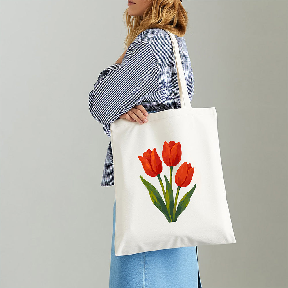 Red Tulips Canvas Tote Bag Paint by Numbers