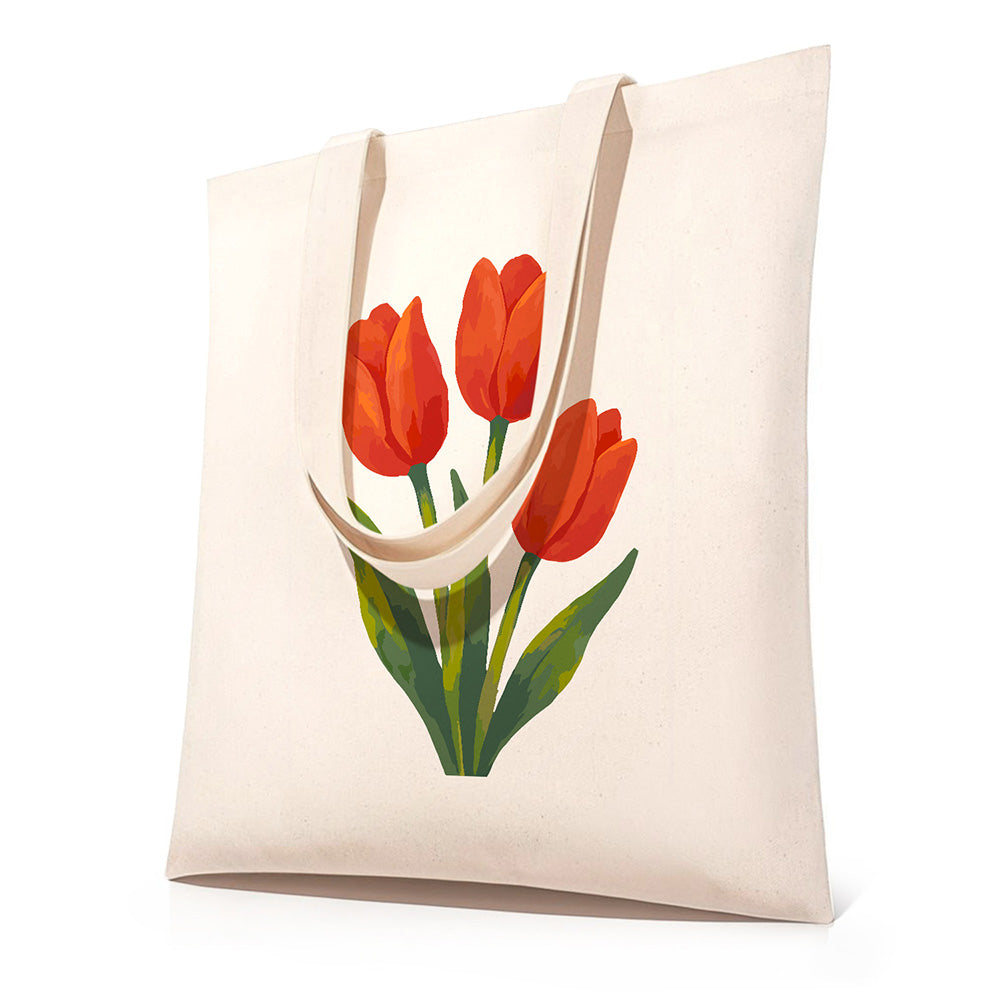 Red Tulips Canvas Tote Bag Paint by Numbers